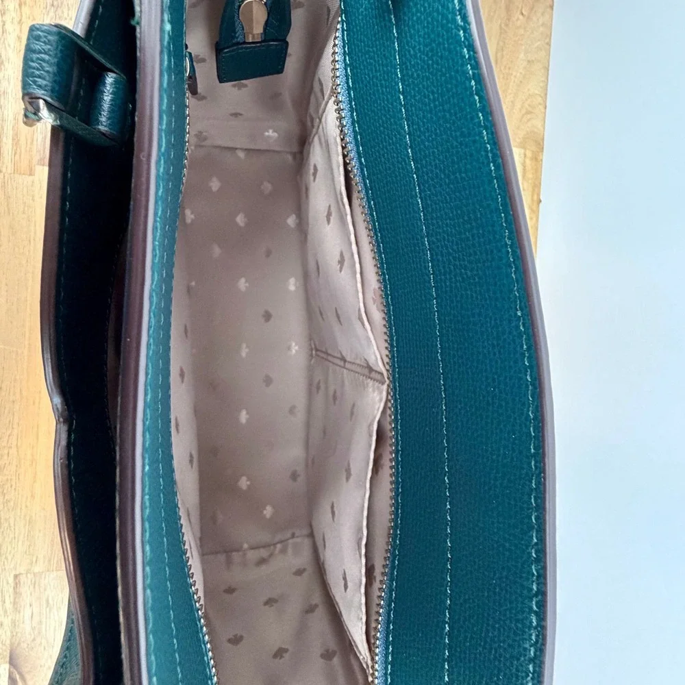 Kate Spade New York Pebbled Leather Satchel Tote Bag Teal Green
